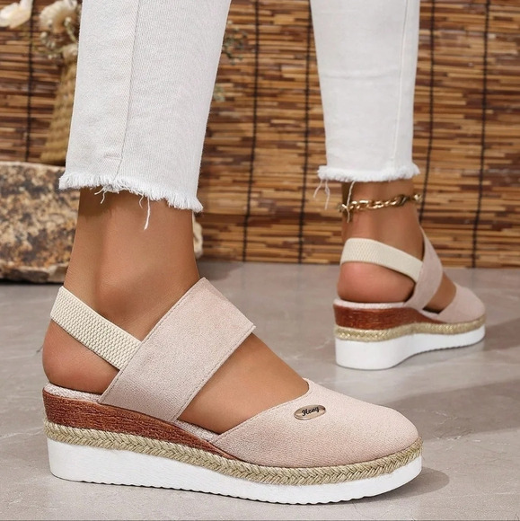 Elastic Ankle Strap Women Sandals With Thick Soles, Export Plus Size Closed Toe - Picture 1 of 6